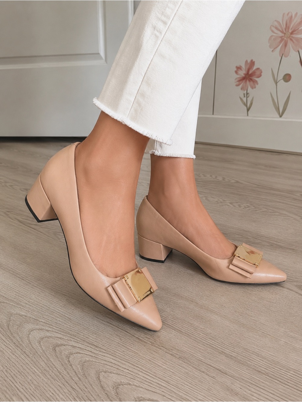 Cole Haan Grand. OS Nude Leather Block Heel Pimps